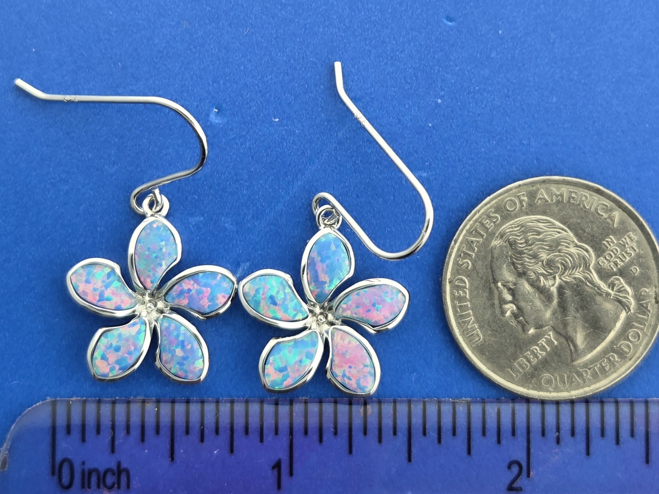 Alamea Plumeria Dangle Earrings, Sterling Silver & Opal 4 Alamea Plumeria Dangle Earrings, Sterling Silver & Opal - Image 4