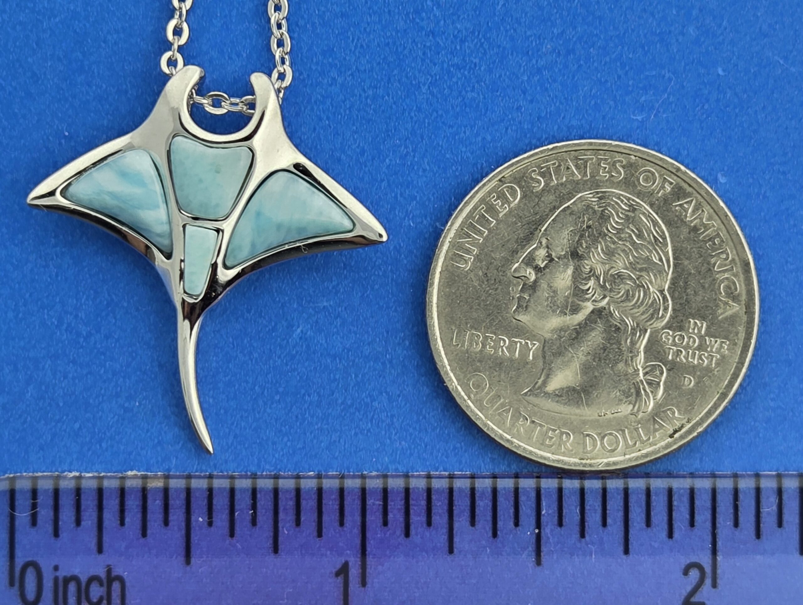 Alamea Manta Ray Pendant, Larimar & Sterling Silver 5 Alamea Manta Ray Pendant, Larimar & Sterling Silver - Image 5