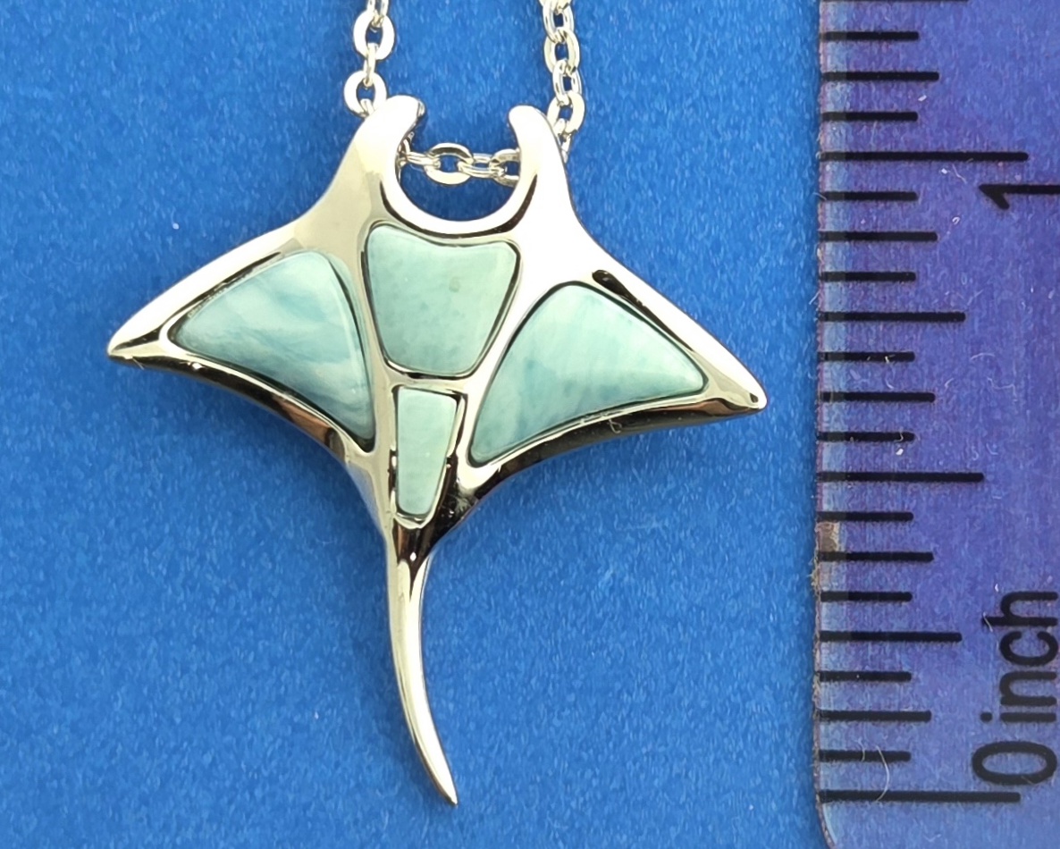 Alamea Manta Ray Pendant, Larimar & Sterling Silver 6 Alamea Manta Ray Pendant, Larimar & Sterling Silver - Image 6