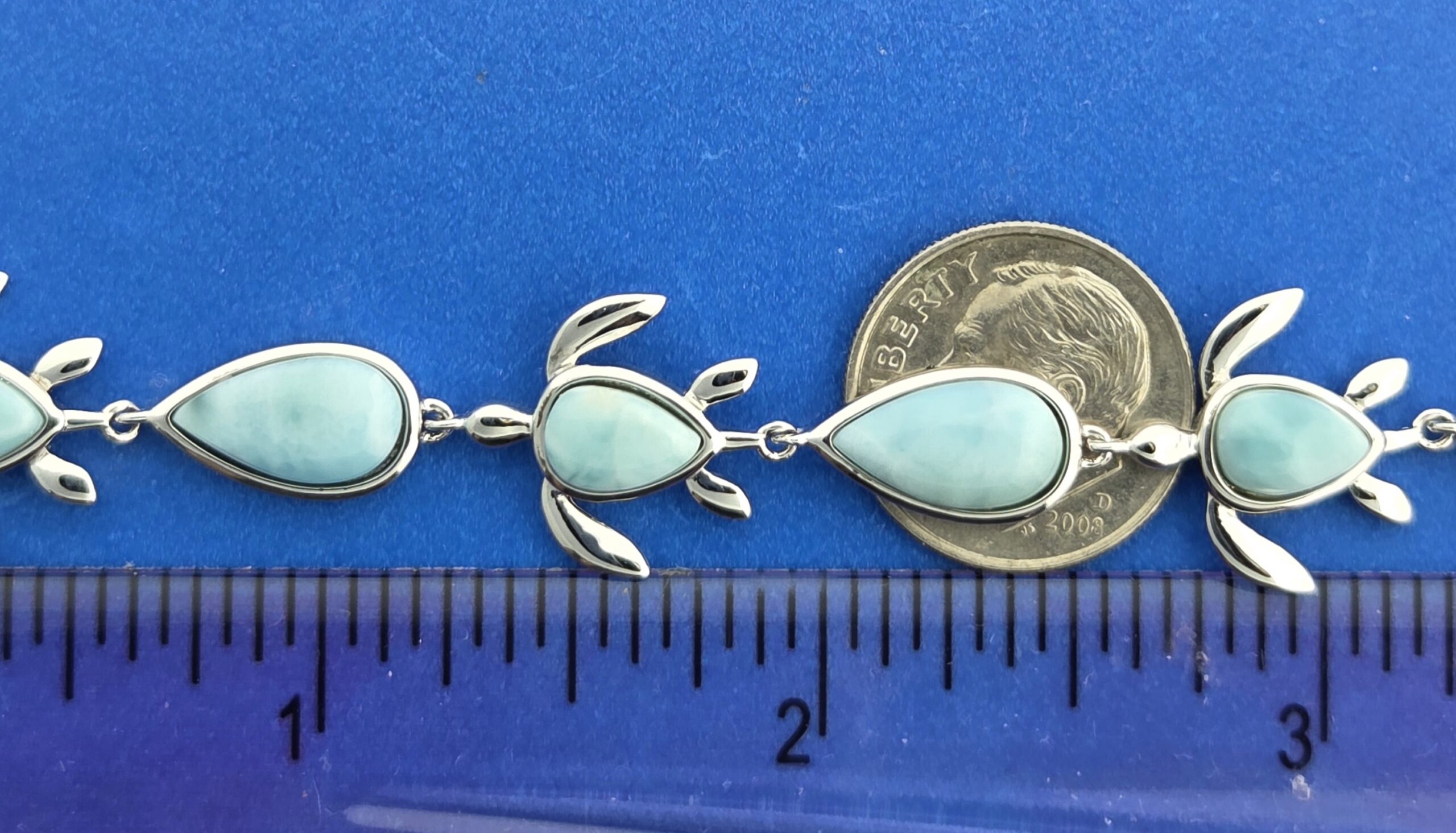 Alamea Sea Turtle Tear Drop Link Bracelet, Larimar & Sterling Silver 4 Alamea Sea Turtle Tear Drop Link Bracelet, Larimar & Sterling Silver - Image 4