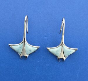 Alamea Manta Ray Earrings, Larimar & Sterling Silver