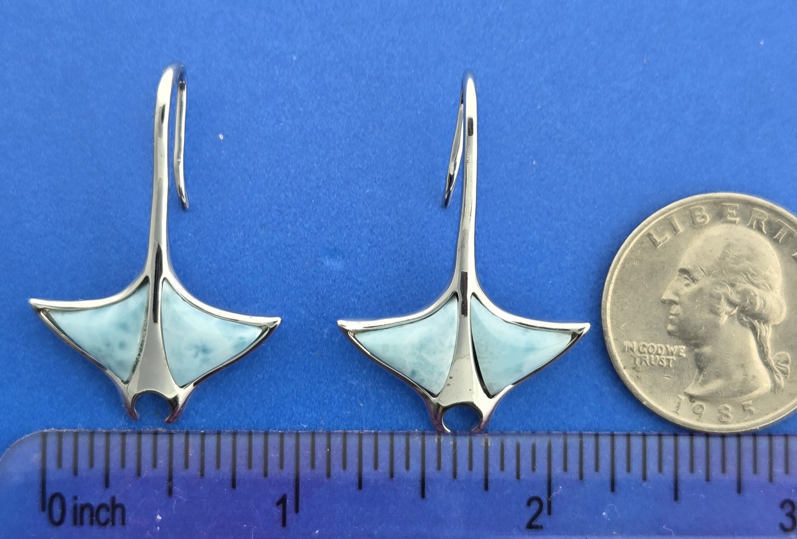 Alamea Manta Ray Earrings, Larimar & Sterling Silver 3 Alamea Manta Ray Earrings, Larimar & Sterling Silver - Image 3