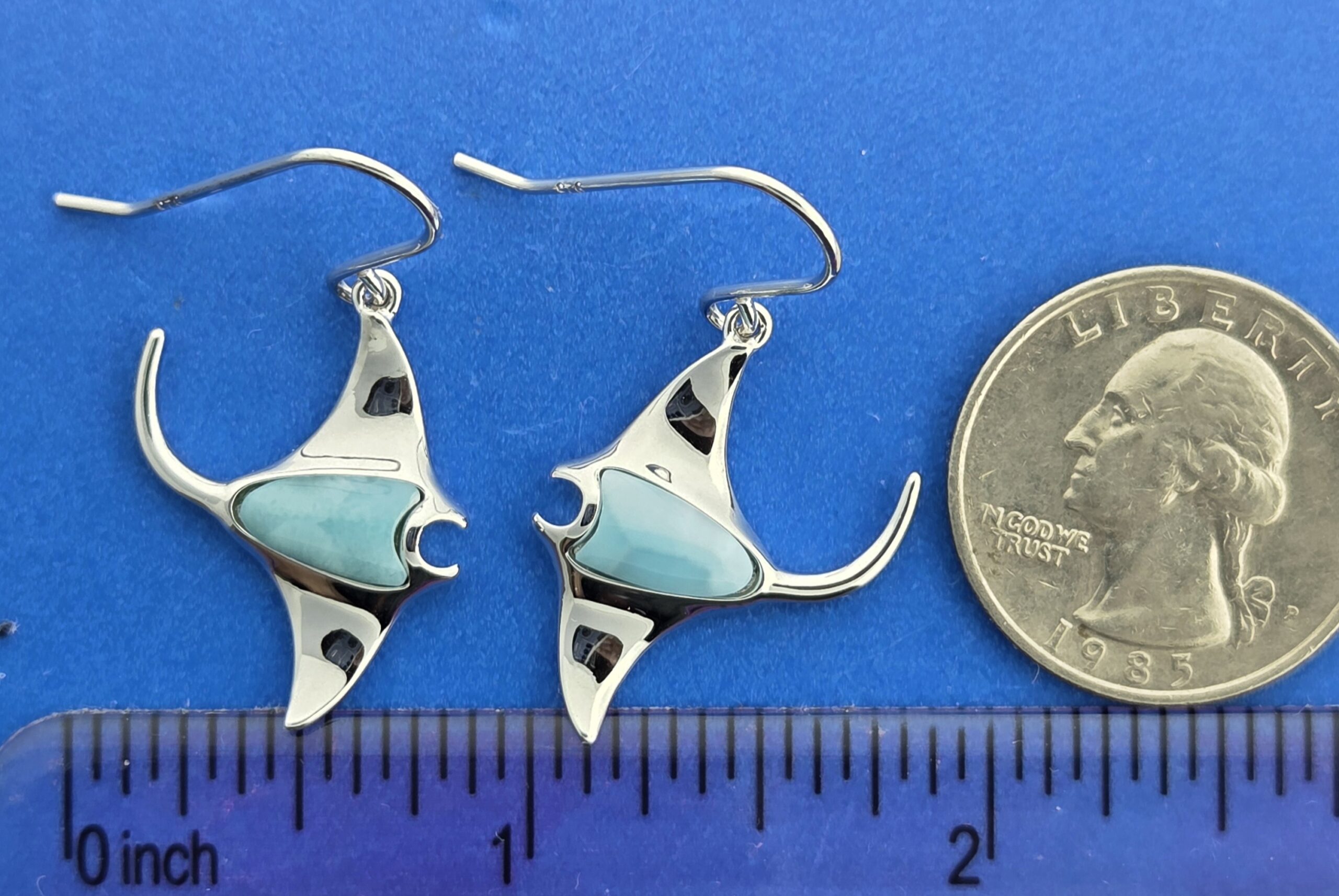 Alamea Manta Ray Earrings, Sterling Silver & Larimar 6 Alamea Manta Ray Earrings, Sterling Silver & Larimar - Image 6