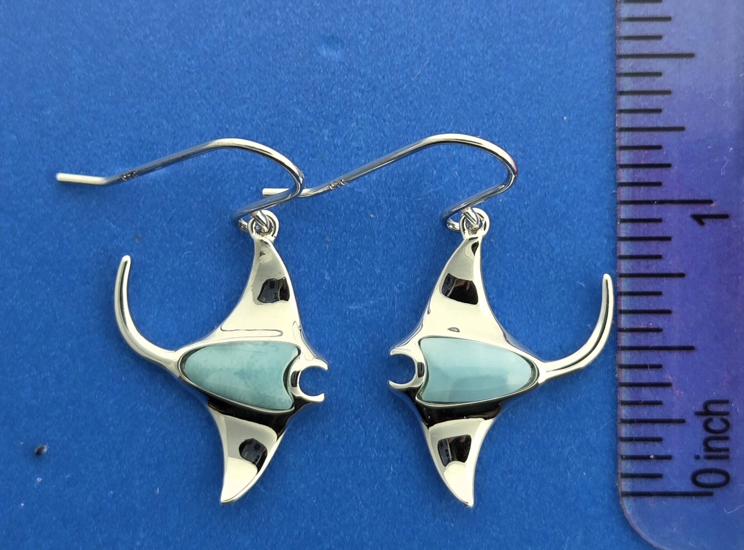 Alamea Manta Ray Earrings, Sterling Silver & Larimar 7 Alamea Manta Ray Earrings, Sterling Silver & Larimar - Image 7