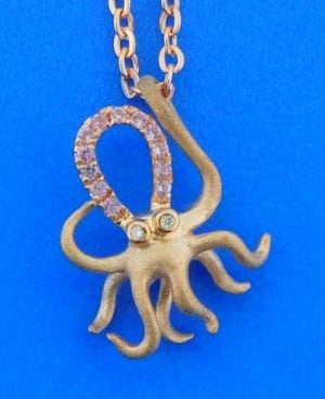 denny wong octopus pendant 3/4'' x 5/8'' 2 diamond eyes 12 pastel PINK sapphires .12ct