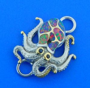 octopus bracelet top, opal. sterling silver