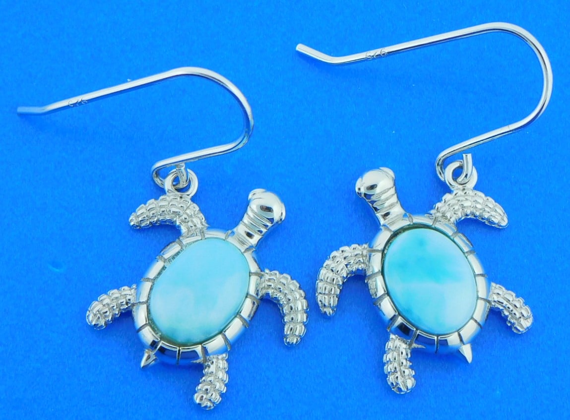 Alamea Sea Turtle Dangle Earrings, Larimar & Sterling Silver | Island ...
