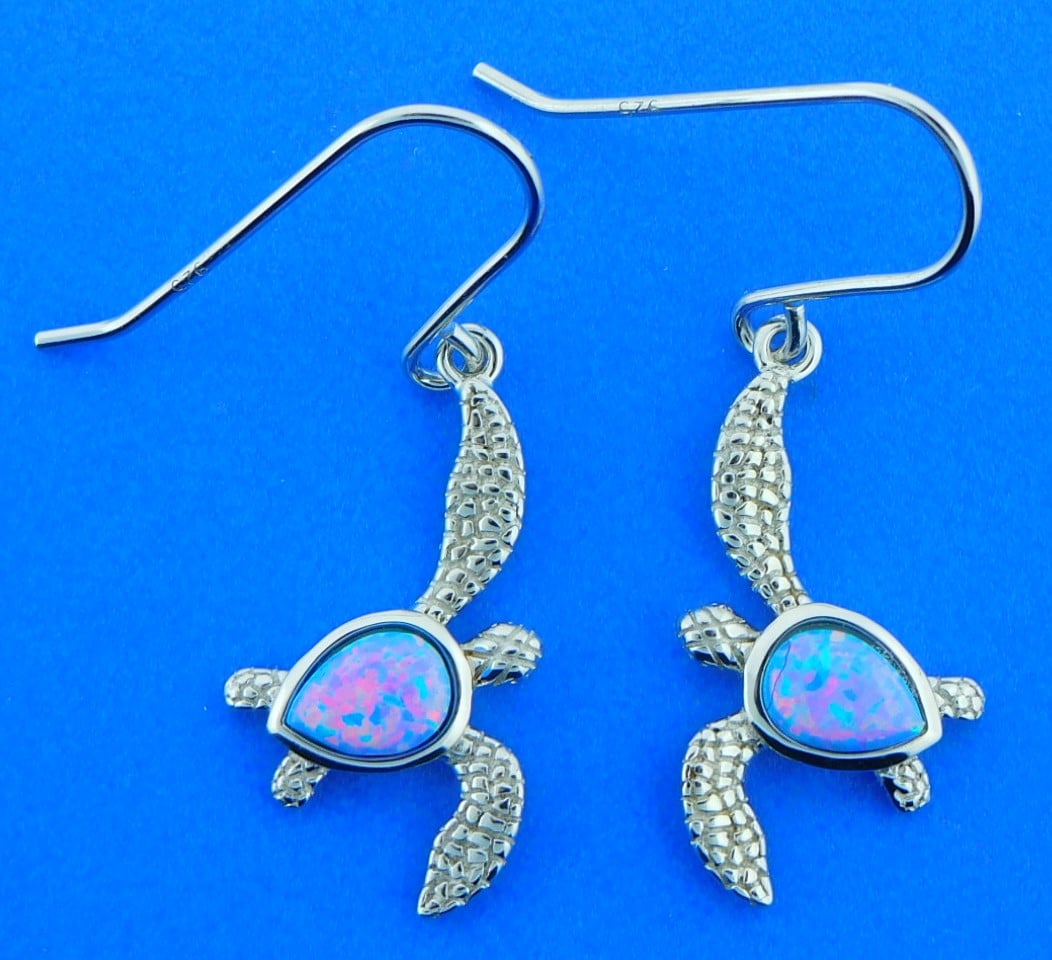 Alamea Sea Turtle Dangle Earrings, Sterling Silver & Opal | Island Sun ...