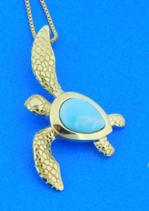 Alamea Sea Turtle Pendant, 14k Yellow Gold & Larimar