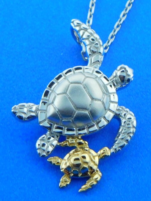 925 Sterling Silver Baby Sea Turtle Pendant 3D Marine Turtles Shell NEW 