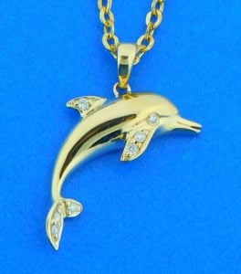 alamea dolphin diamond pendant, 14k