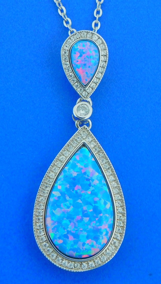 Alamea Tear Drop Opal & CZ Pendant, Sterling Silver 1 Alamea Tear Drop Opal & CZ Pendant, Sterling Silver