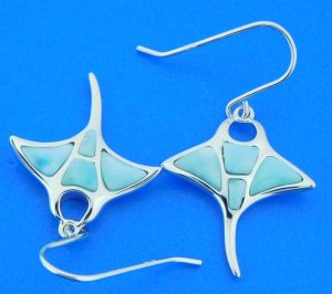 Alamea Manta Ray Dangle Earrings, Larimar & Sterling Silver