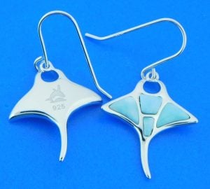 Alamea Manta Ray Dangle Earrings, Larimar & Sterling Silver