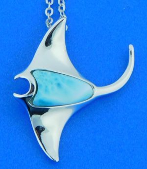 alamea mant ray larimar pendant,sterling