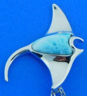 alamea mant ray larimar pendant,sterling