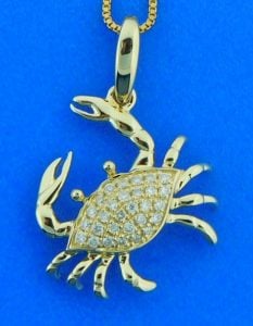 Alamea Blue Crab Diamond Pendant, 14K Yellow Gold