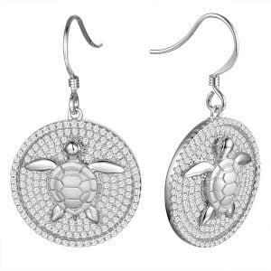 alamea sea turtle cz dsngle earrings, sterling silver