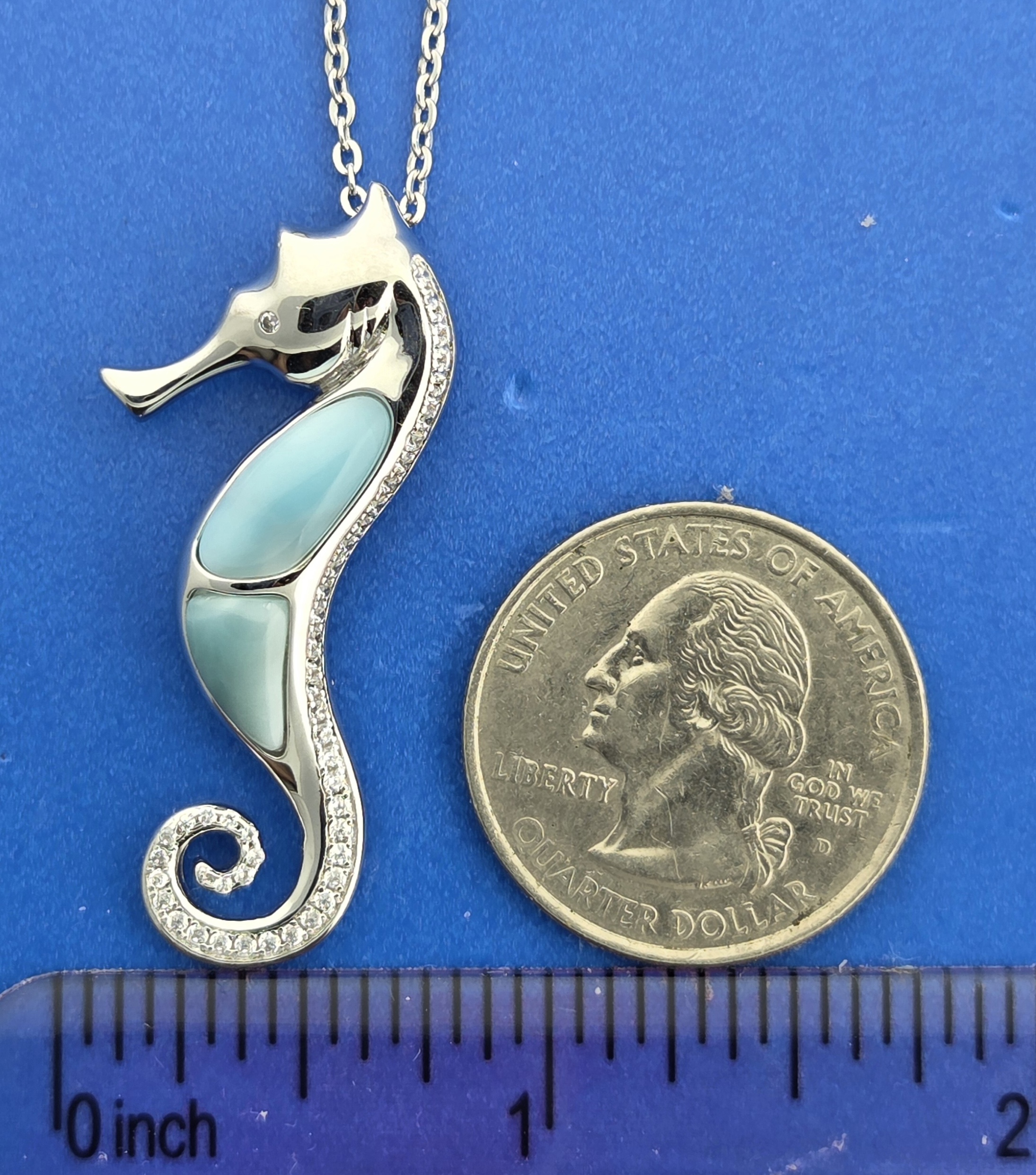 Alamea Seahorse Pendant, Sterling Silver & Larimar 4 Alamea Seahorse Pendant, Sterling Silver & Larimar - Image 4