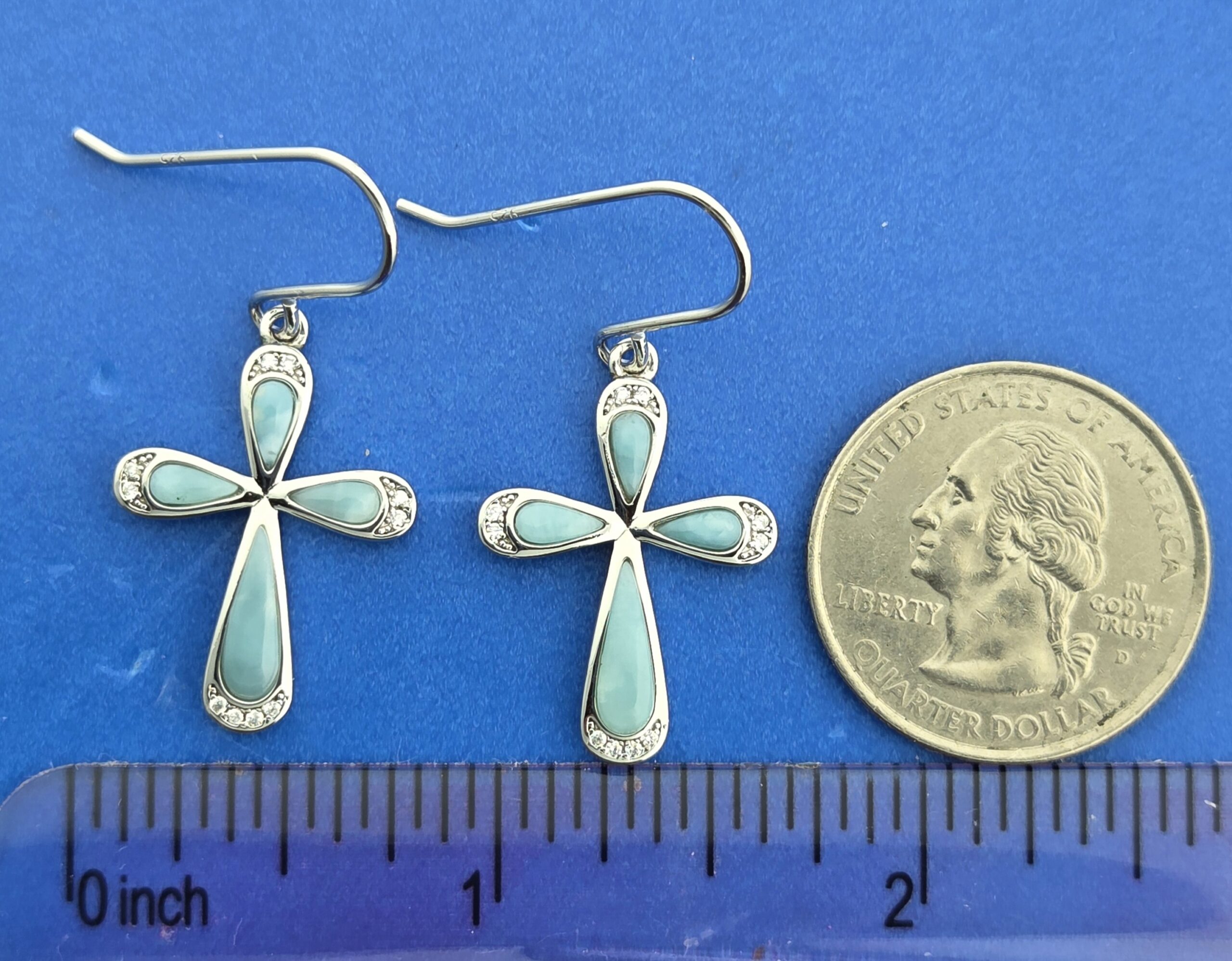 Alamea Cross Dangle Earrings, Sterling Silver & Larimar 5 Alamea Cross Dangle Earrings, Sterling Silver & Larimar - Image 5