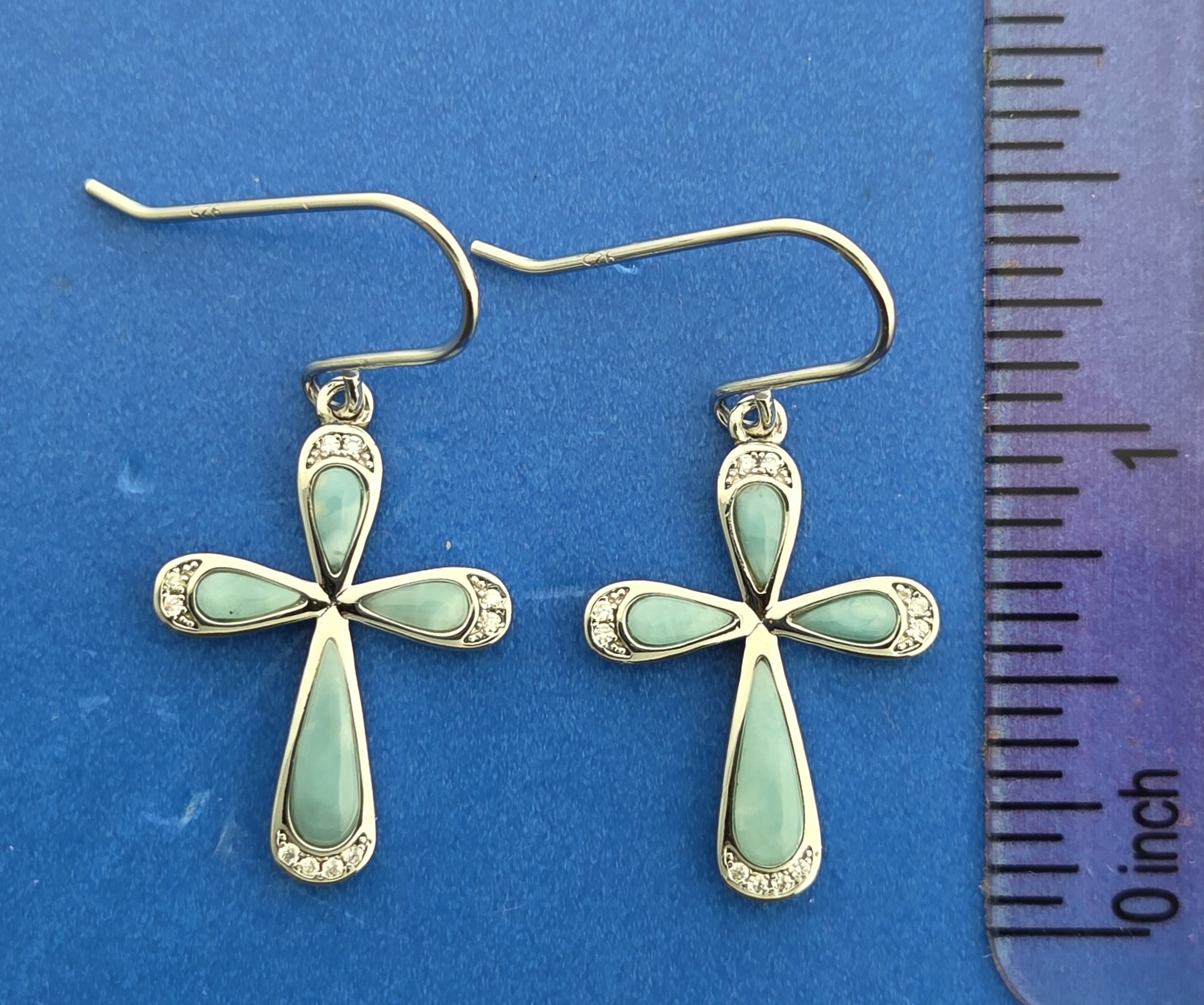 Alamea Cross Dangle Earrings, Sterling Silver & Larimar 6 Alamea Cross Dangle Earrings, Sterling Silver & Larimar - Image 6