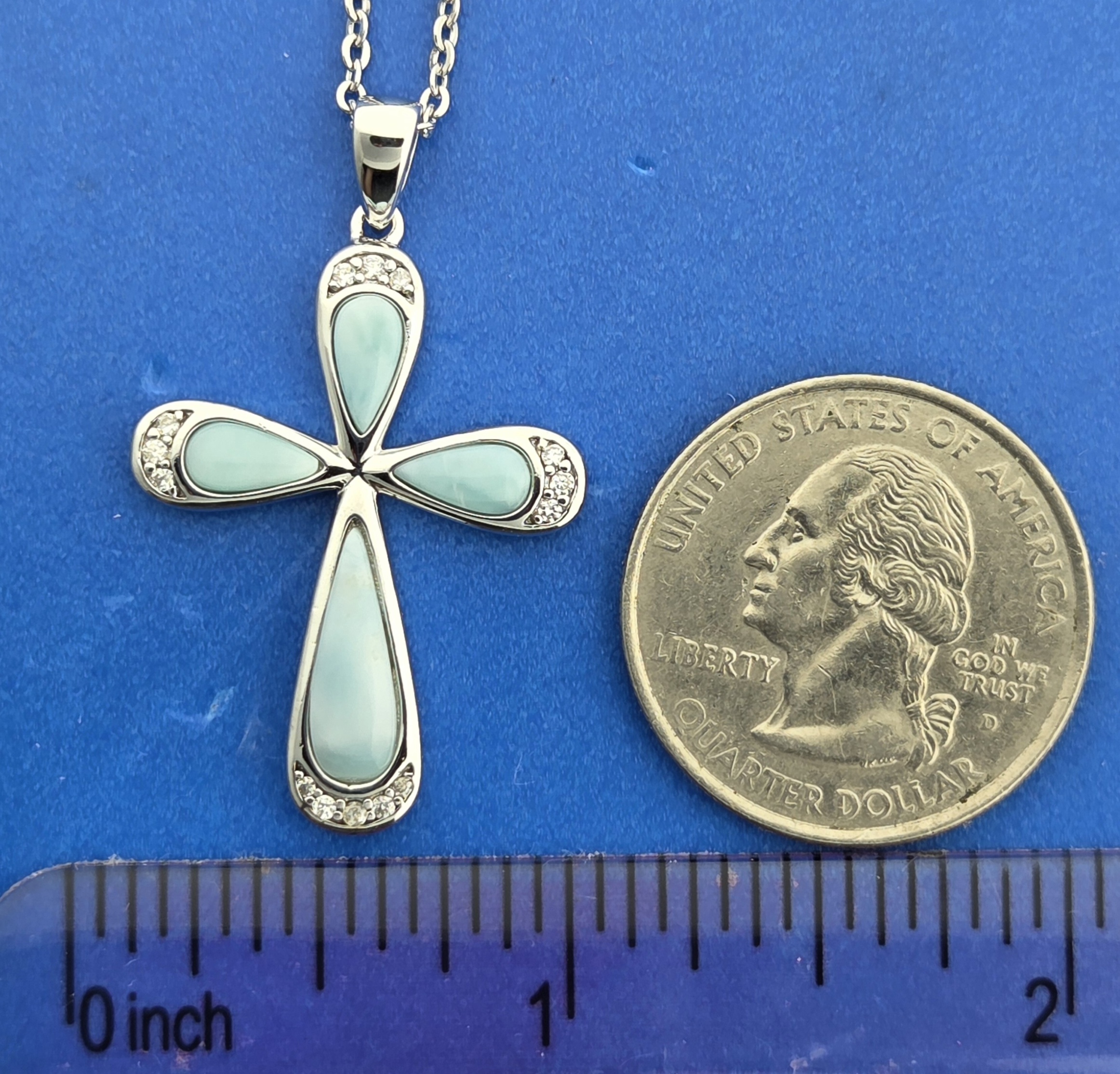 Alamea Cross Pendant, Sterling Silver & Larimar 4 Alamea Cross Pendant, Sterling Silver & Larimar - Image 4