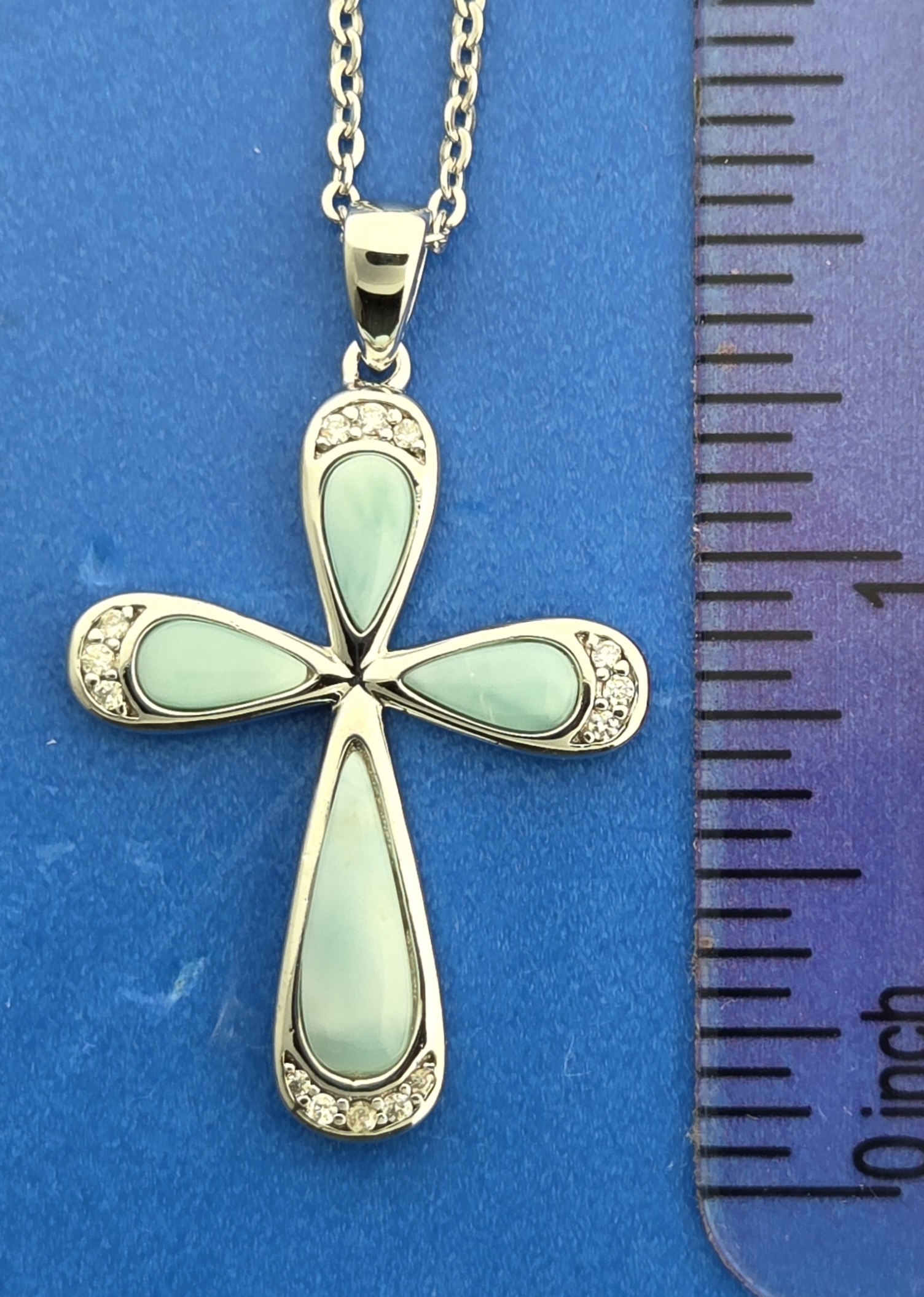 Alamea Cross Pendant, Sterling Silver & Larimar 5 Alamea Cross Pendant, Sterling Silver & Larimar - Image 5