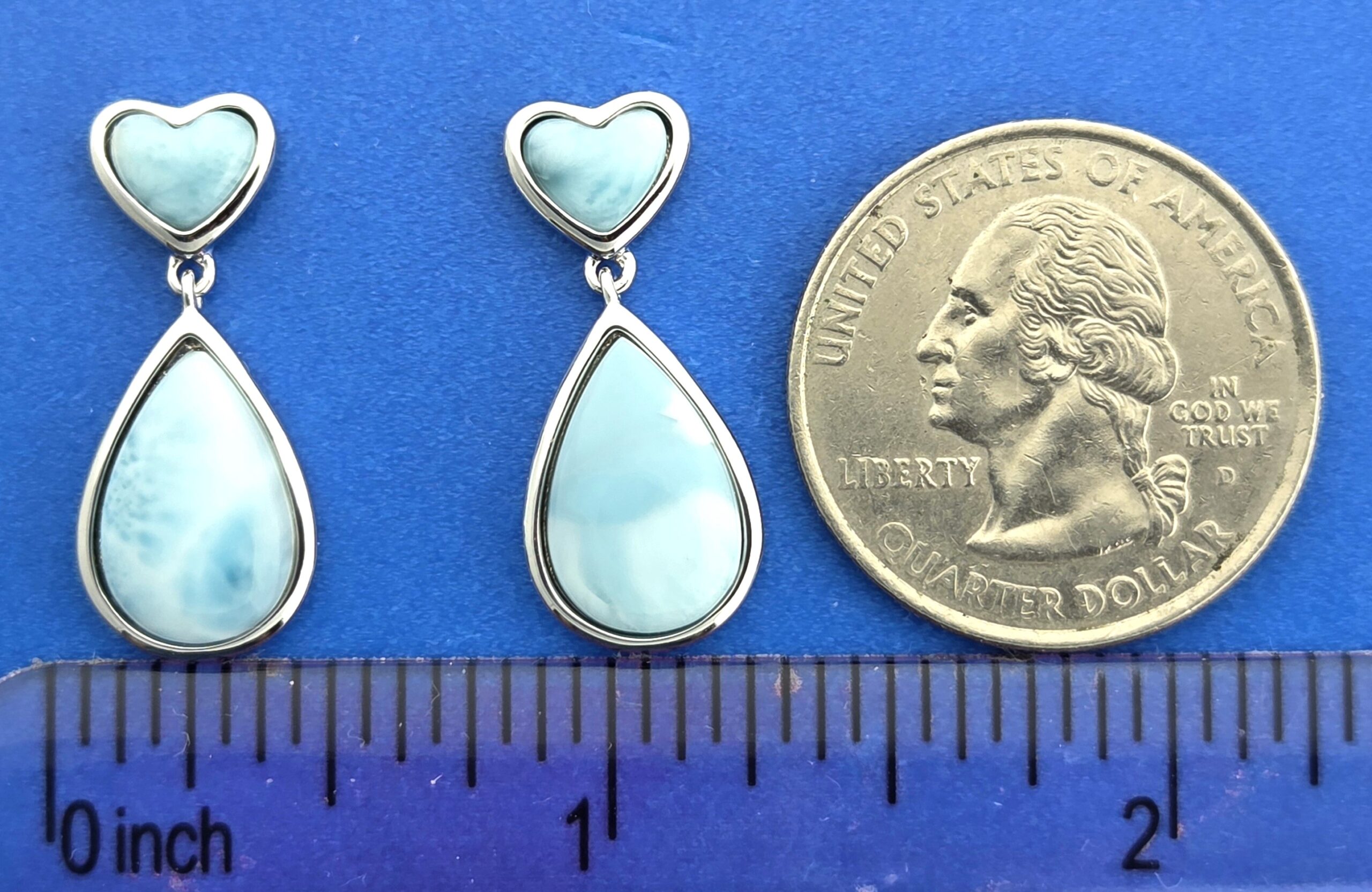 Alamea Heart Tear Drop Dangle Earring, Sterling Silver & Larimar 5 Alamea Heart Tear Drop Dangle Earring, Sterling Silver & Larimar - Image 5