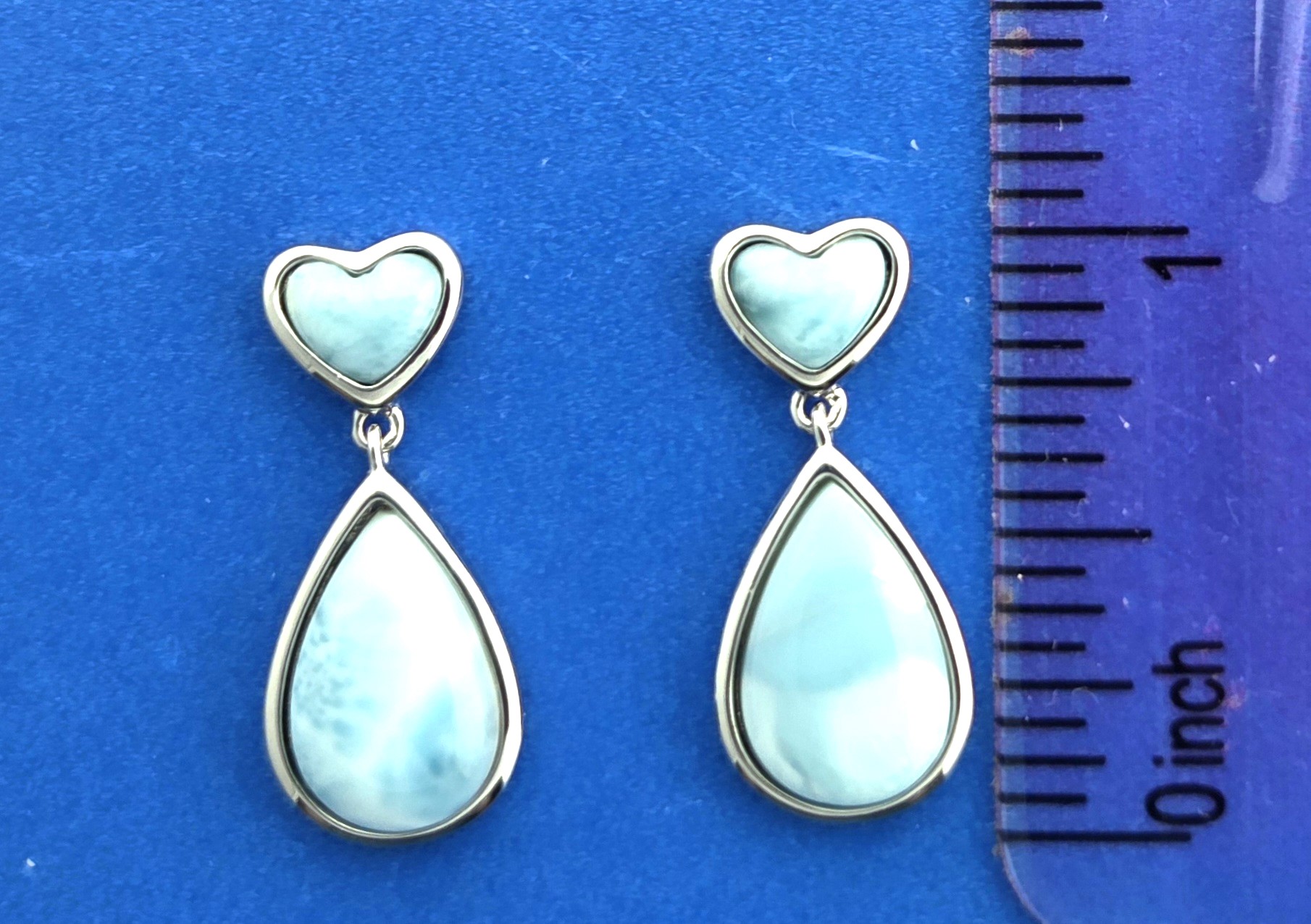 Alamea Heart Tear Drop Dangle Earring, Sterling Silver & Larimar 6 Alamea Heart Tear Drop Dangle Earring, Sterling Silver & Larimar - Image 6