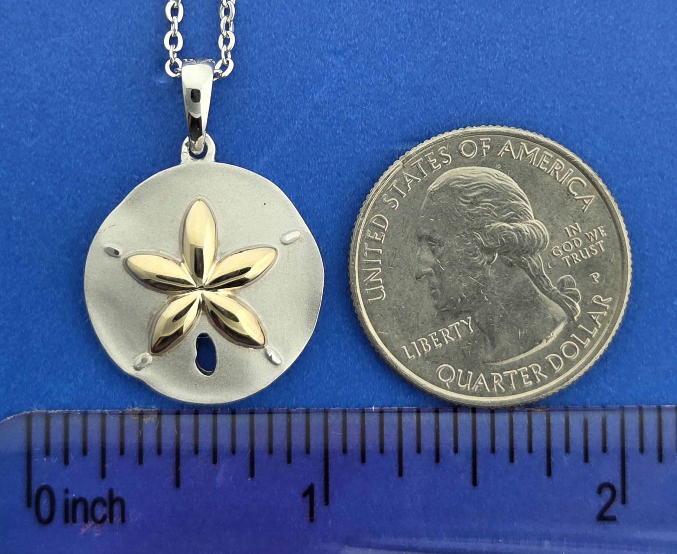 Alamea Sand Dollar Pendant, Sterling Silver & 14k Yellow Gold 4 Alamea Sand Dollar Pendant, Sterling Silver & 14k Yellow Gold - Image 4