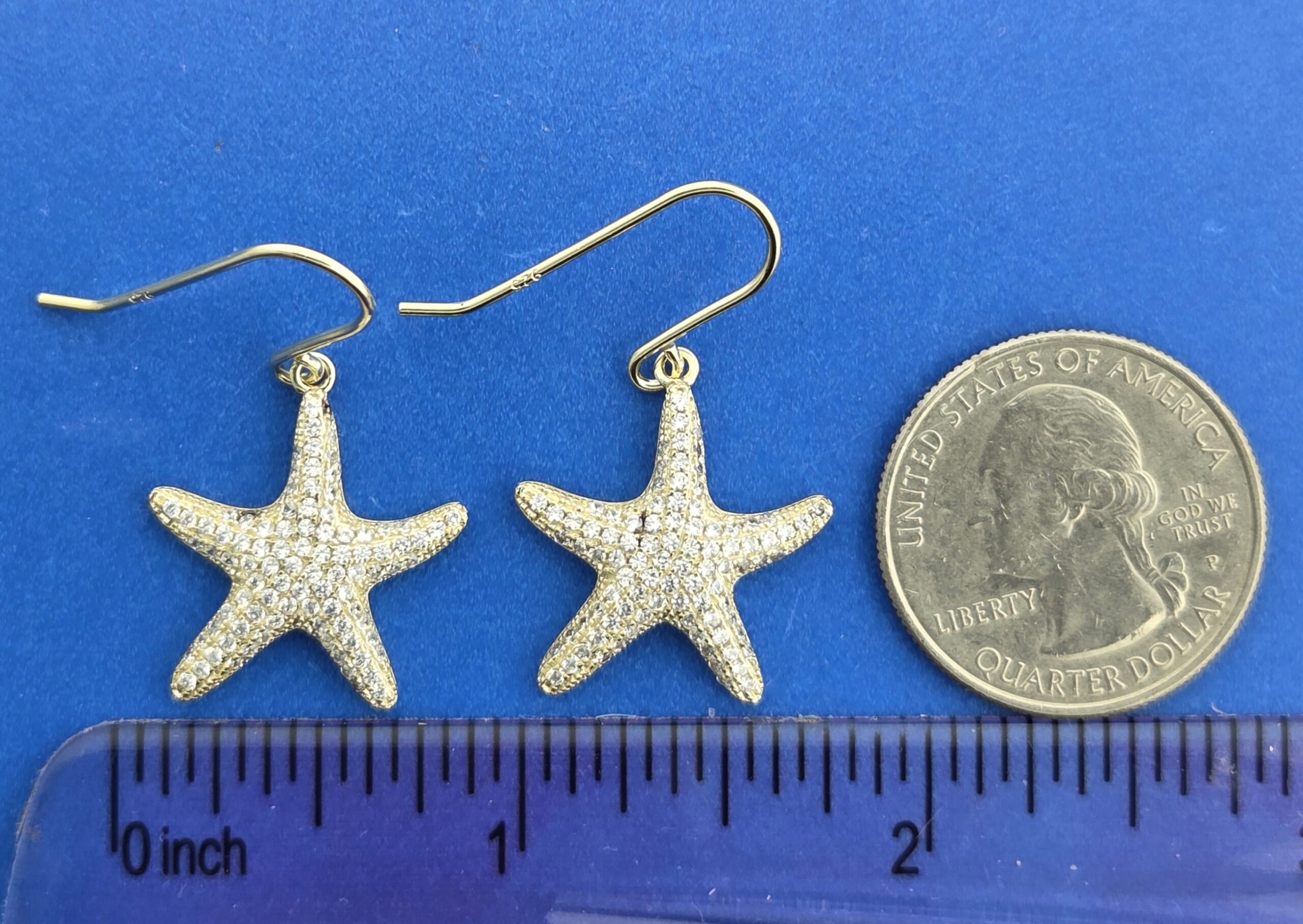 Alamea Starfish Cz Earrings, Sterling Silver & Yellow Gold Plated 3 Alamea Starfish Cz Earrings, Sterling Silver & Yellow Gold Plated - Image 3