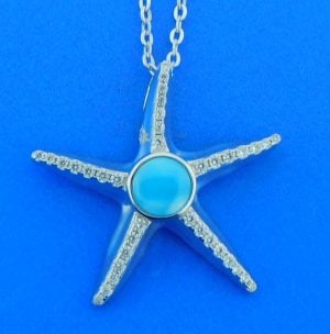 alamea starfish larimar cz pendant, sterling