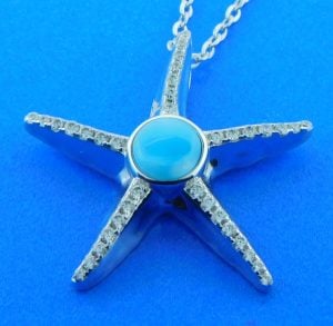 alamea starfish larimar cz pendant, sterling