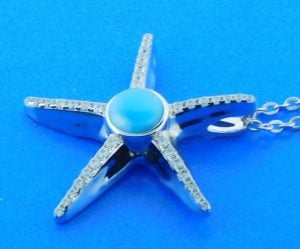 alamea starfish larimar cz pendant, sterling