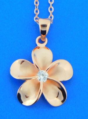 alamea plumeria rose gol plated pendant, sterling silver