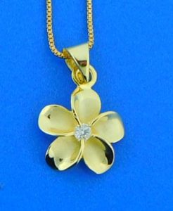 alamea yellow gold plated sterling plumeria pendant