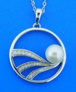 alamea wave pearl cz pendant, sterling