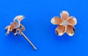 plumeria rose gold plated earring, sterling