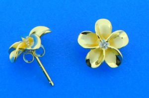 plumeria cz gold plate earring, sterling