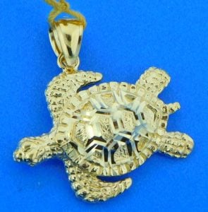 sea turtle 14k diamond cut pendant