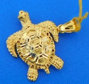 sea turtle 14k diamond cut pendant