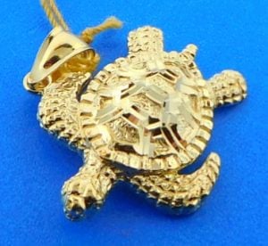 sea turtle 14k diamond cut pendant