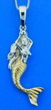 14k sterling silver 2-tone mermaid pendant
