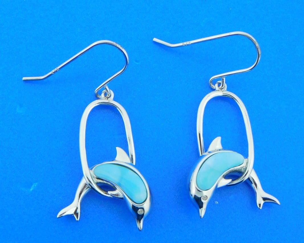 Alamea Dolphin Hoop Earrings, Sterling Silver & Larimar | Island Sun ...