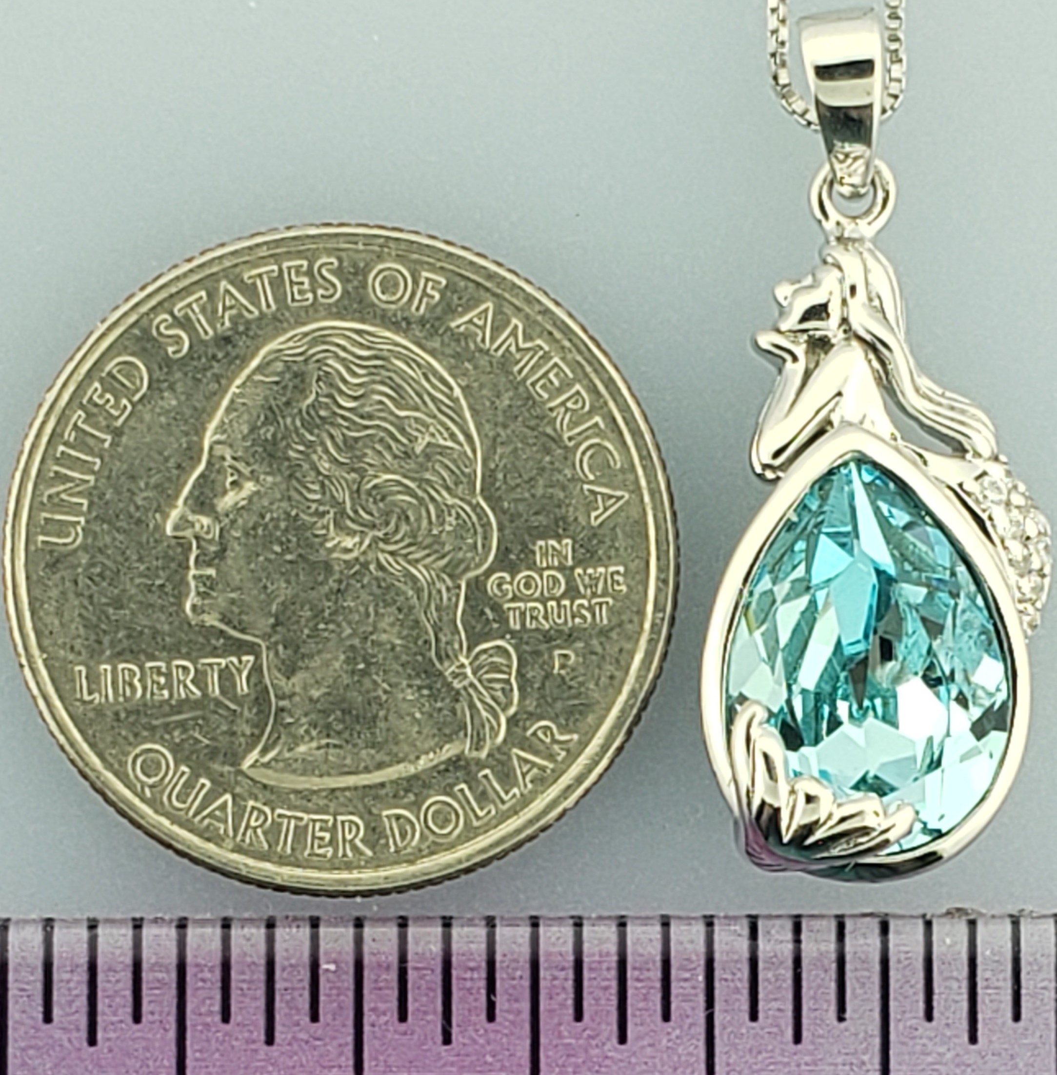 Mermaid Pendant, Sterling Silver & Crystal 5 Mermaid Pendant, Sterling Silver & Crystal - Image 5