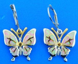 butterfly opal earrings, sterling