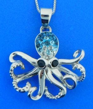 octopus crystal pendant, sterling