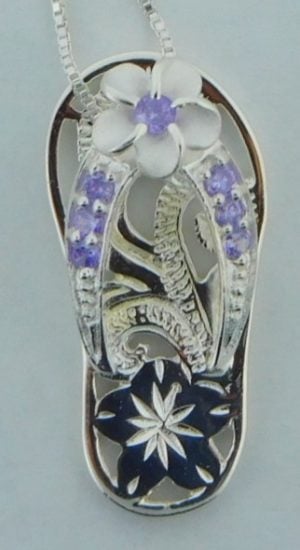 flip flop purple cz pendant, sterling