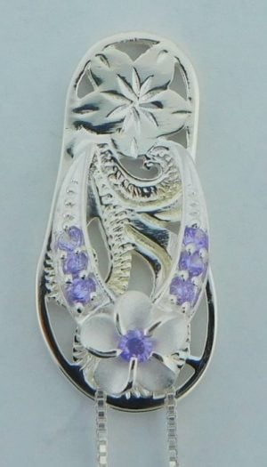 flip flop purple cz pendant, sterling