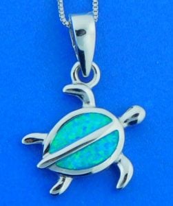 seaturtle pendant, opal, sterling